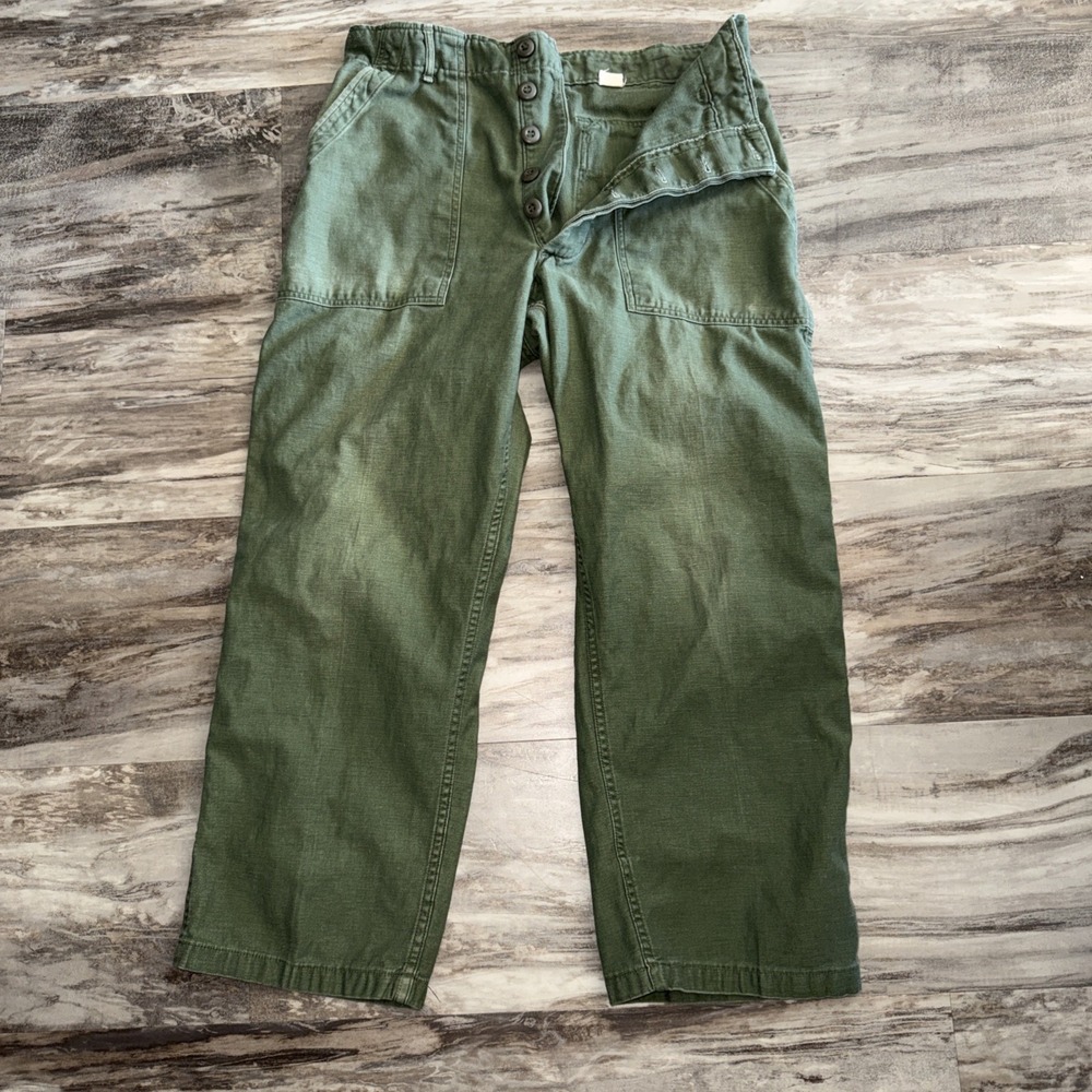 Vintage Army 60's Sateen OG-107 Trouser Pants Vietnam Fatigue Pants Green 34X29